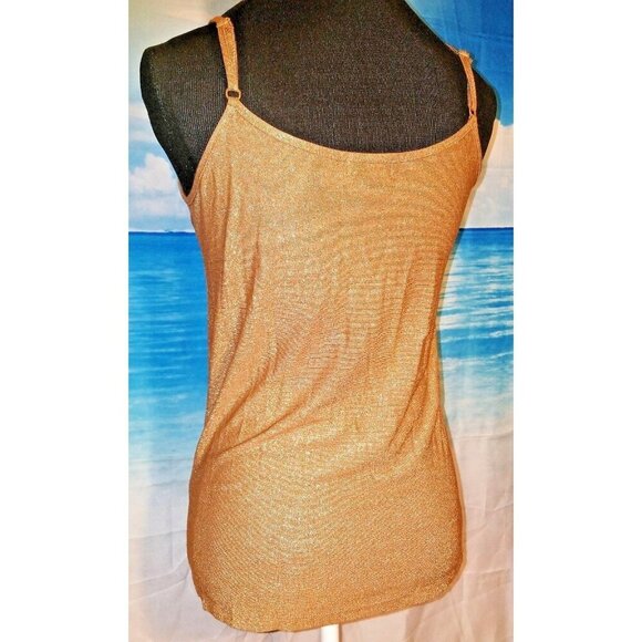 Lot Set of 2 GOLD and BROWN Woman's CAMI Top CAMISOLE Soft Shell Layer Shirt MED - Picture 3 of 7